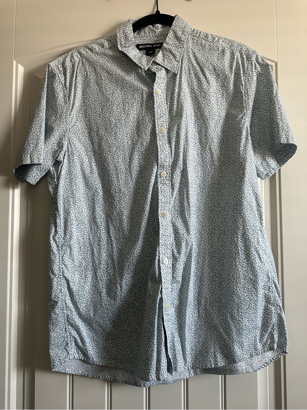 Michael Kors Light Blue Short-Sleeve Micro-Print Button-Down Shirt